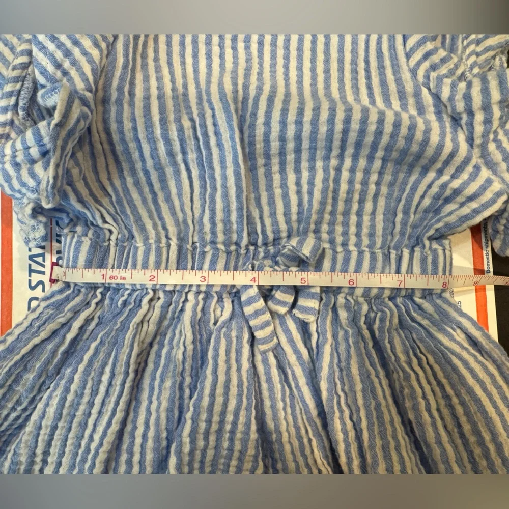 Adorable summer romper blue and white stripe sz 5y waist 8”